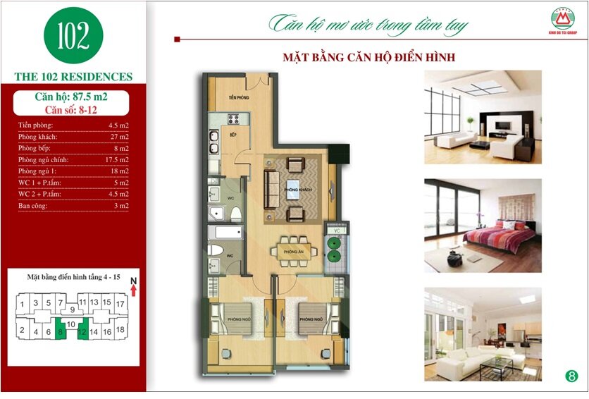Chung cư 102 Trường Chinh Kinh đô - diện tích: 87,5 m2